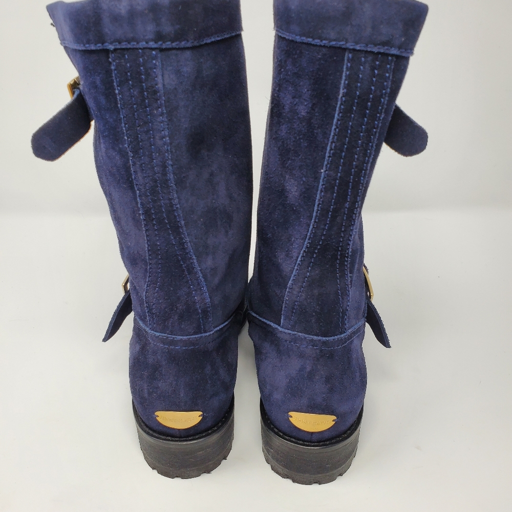 Jimmy Choo Navy Suede Moto Boots - Picture 6 of 9
